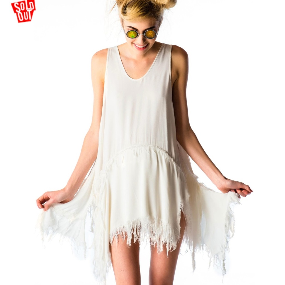 UNIF Stray white raw hem dress size s